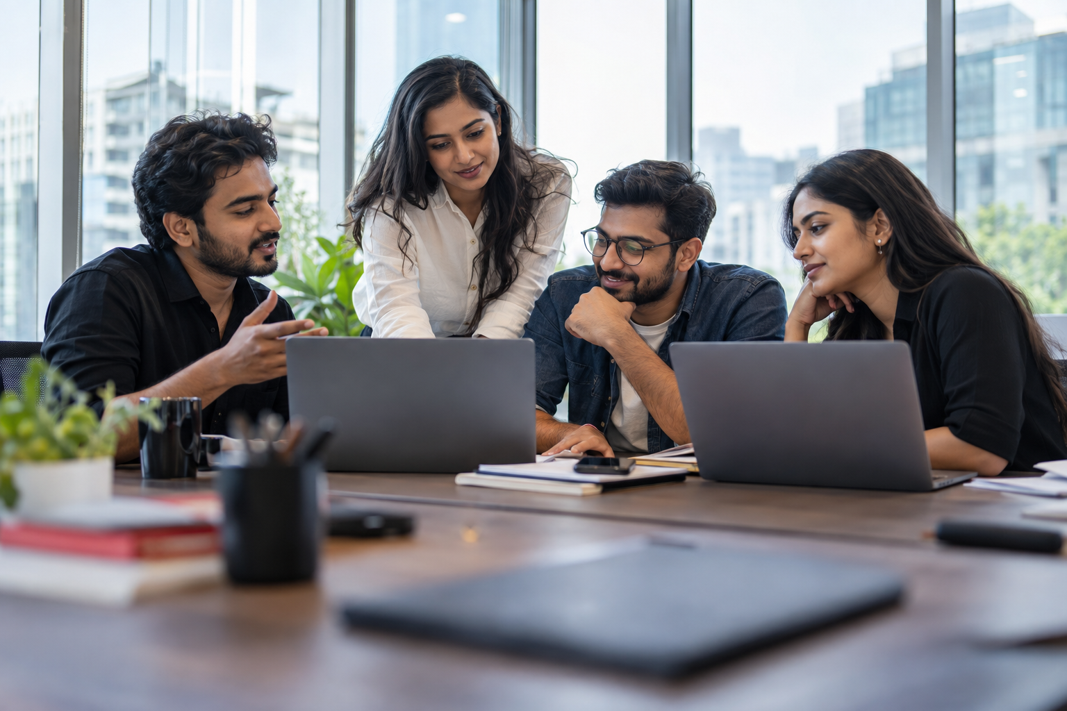 A creative team collaborating on a marketing campaign